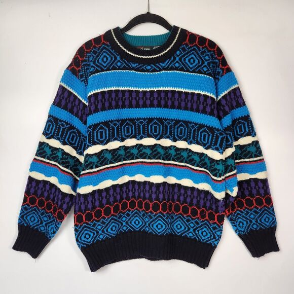 VTG 90s Sweater Sz M Eclectic Grandpa Style Geometric Futurism 80s Knitted Retro - Picture 1 of 11